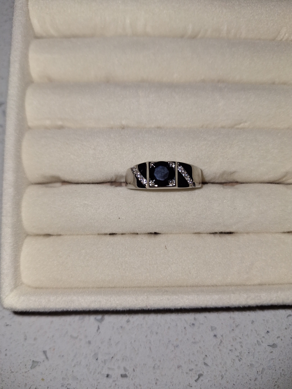 Men's Moissanite White Band With .20 CT Onyx Inlay Stone In Middle Size 10.